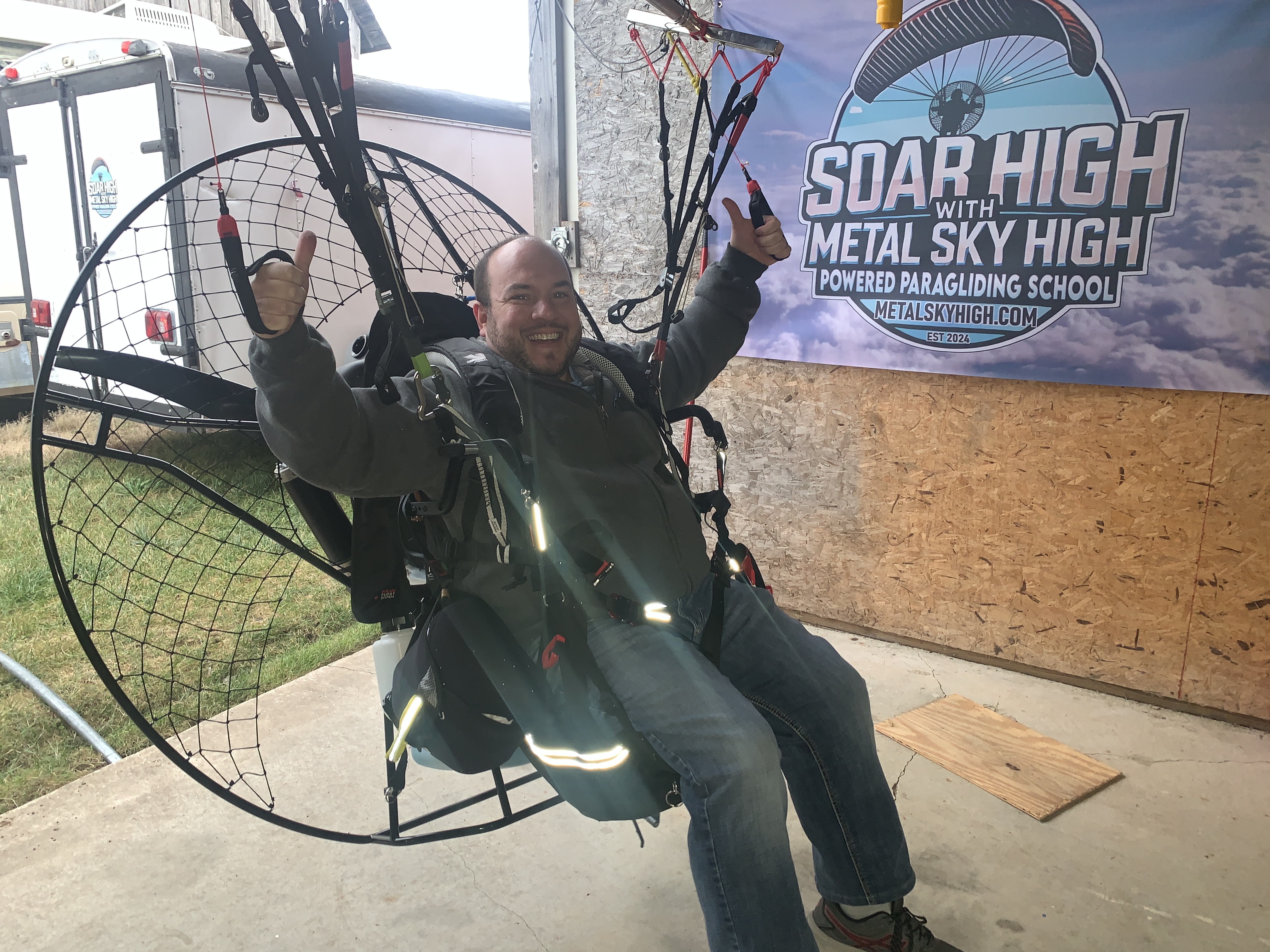 Happy Metal Sky High student during paramotor training